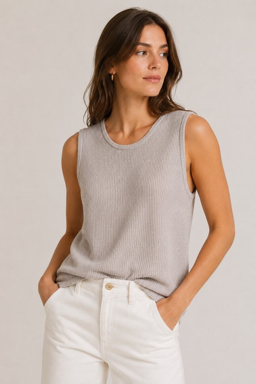Abercrombie & Fitch Waffle Knit Sleeveless Sweater Tank Top XL Beige Neutral